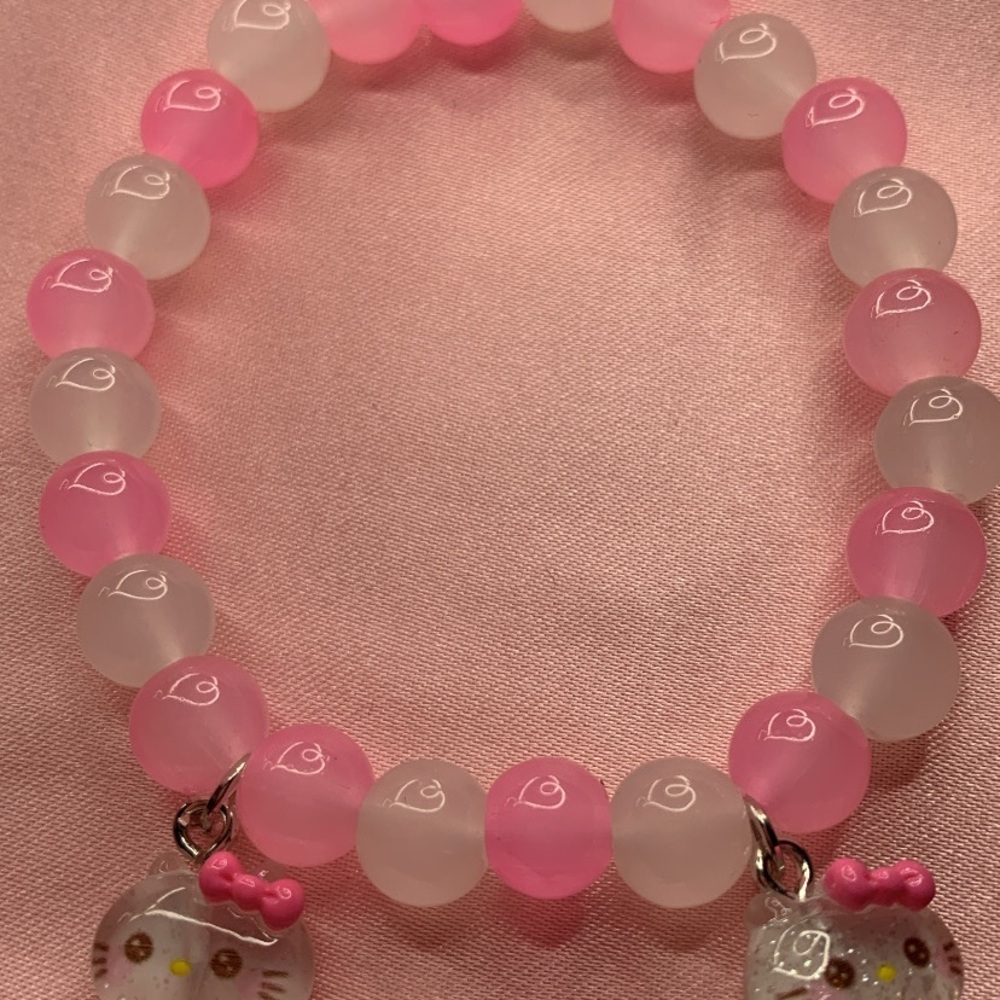 Pink and White Beaded Kids Bracelet